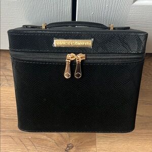 Vince Camuto Black Textured makeup Box Bag with Gold Zippers